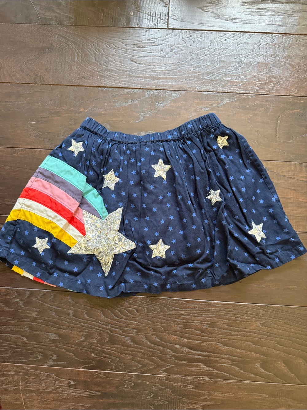 Mini Boden Girls Navy Star Skirt with Rainbow Accent